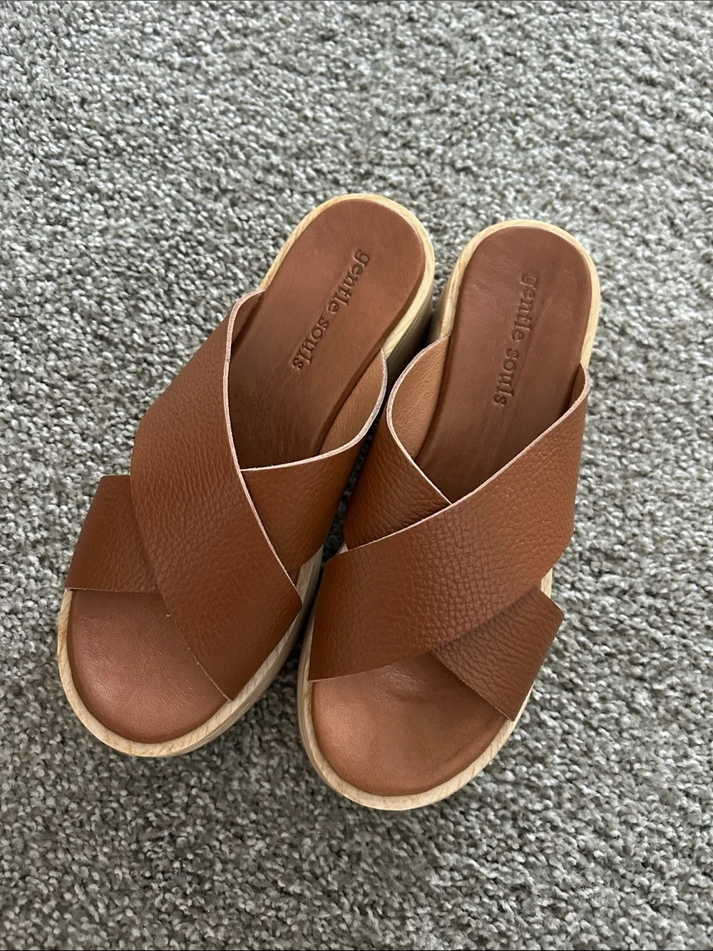 gentle souls Brown Leather Crossover Slide Sandals